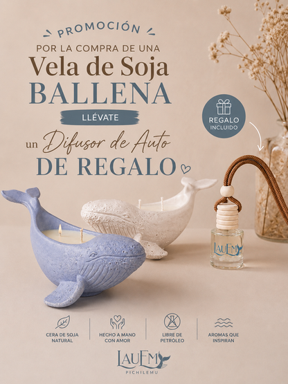 Vela ballena + Difusor de auto de REGALO