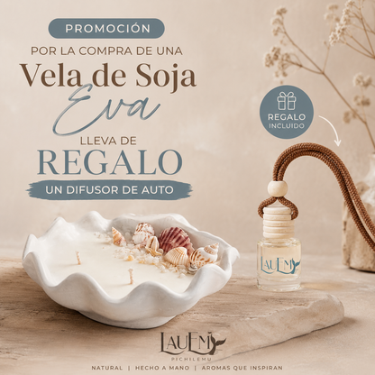 Vela de soya Eva + Difusor de auto de REGALO