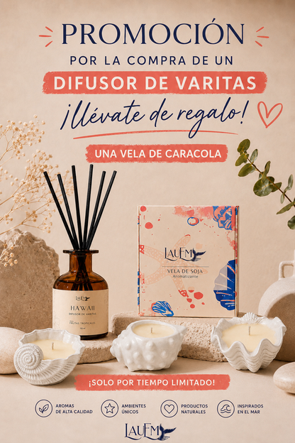 Difusor Varitas + Vela de Soya de REGALO